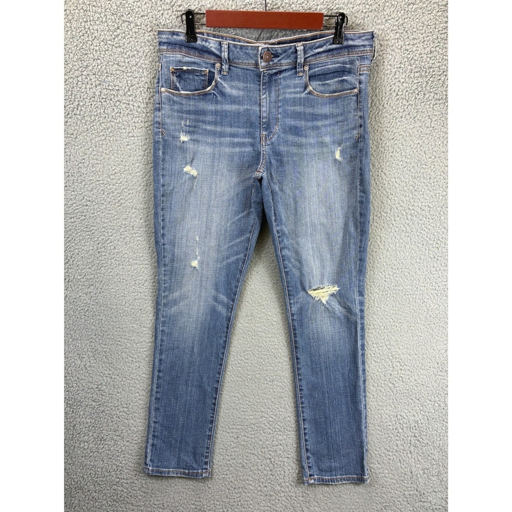 American Eagle Super Skinny Jeans Womens 12 Regular Blue Distressed NWT